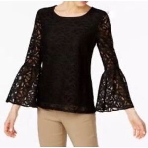 Calvin Klein Lined Lace Top with Bell Sleeves